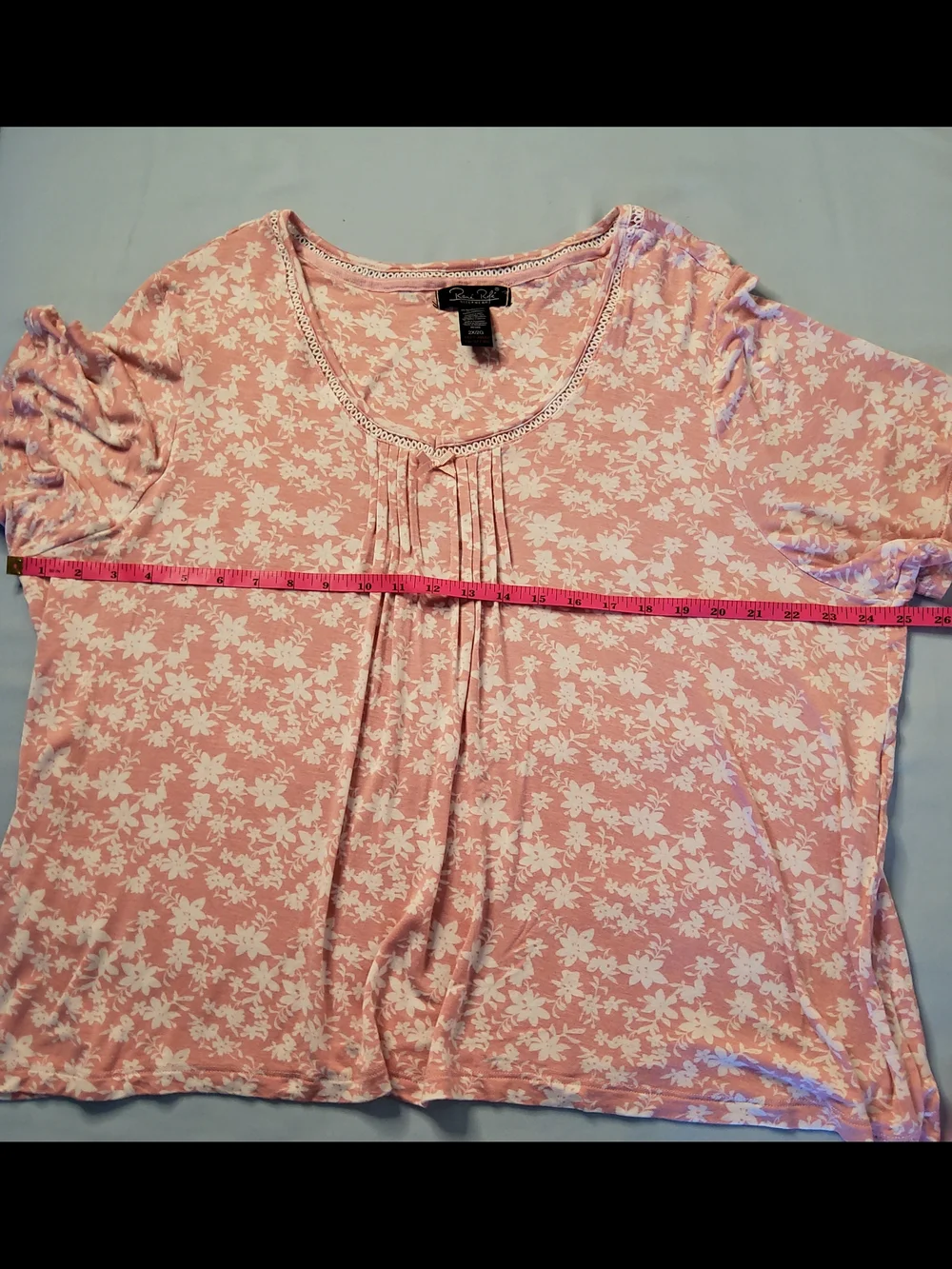 Rene' Rofen' Sleepwear Pink and White Floral Scoop Neck Short Sleeve Top - Picture 4 of 5